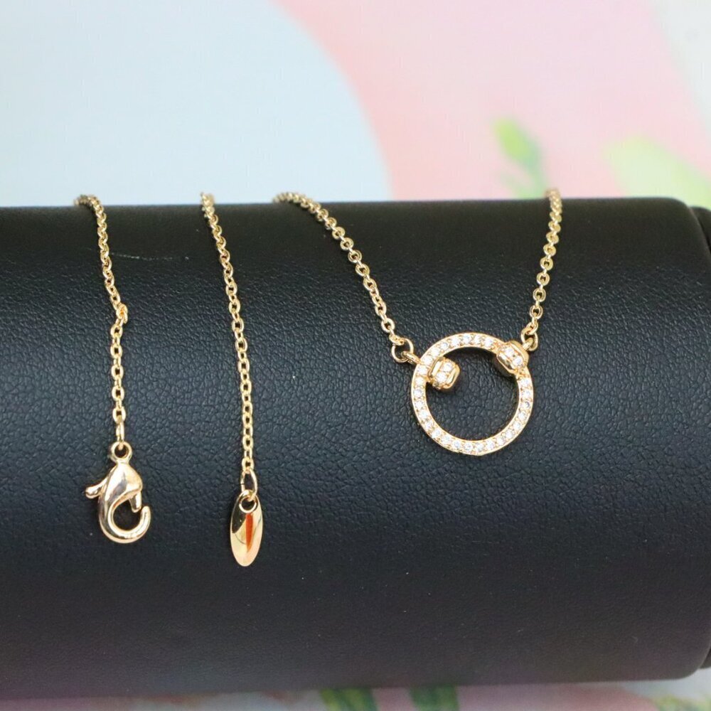 "Elegant Rose Gold Circle Pendant Necklace with Crystal Detailing, XPNL1896